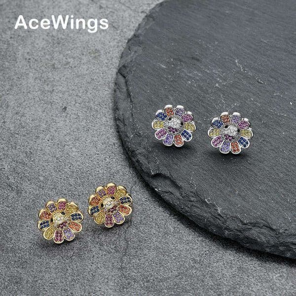 Hip Hop Style Hip Hop trendy Murakami Takashi sunflower earrings creative full-Moissaniteium personalized men's studs