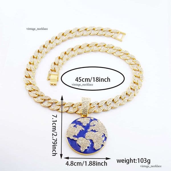 Jewelry New Oil Drop Hip Hop Planet Earth Pendant Cuban Necklace Personalized Eco-Friendly Alloy Jewelry