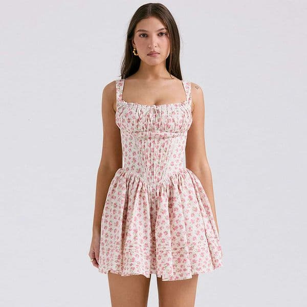 Summer New Designer Fashionable Sexy Flower Belt Short Skirt Elegant Slimming Dress Women's Fluffy Skirt