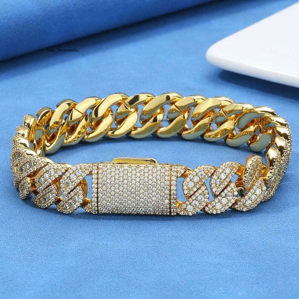 Jewelry Hip Hop custom 14mm flip clasp full diamond Moissanite Cuban chain men's bracelet high-end jewelry