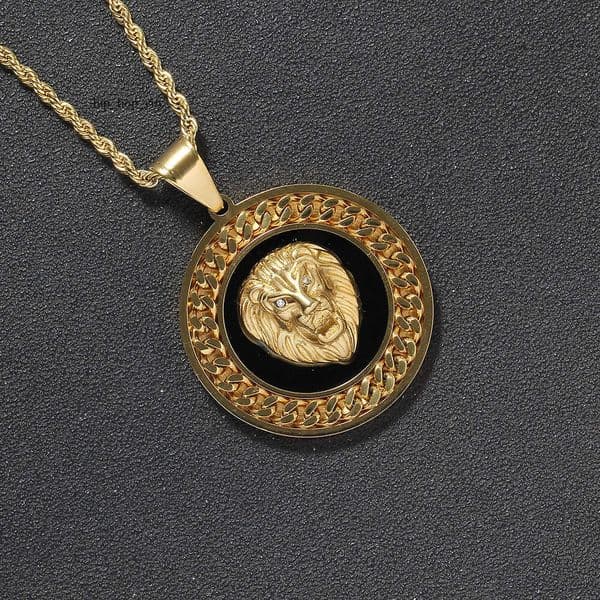 925 Sterling Silver 18K Gold with lion head pendant coin Hip Hop jewelry necklace niche design ins-style titanium steel necklace