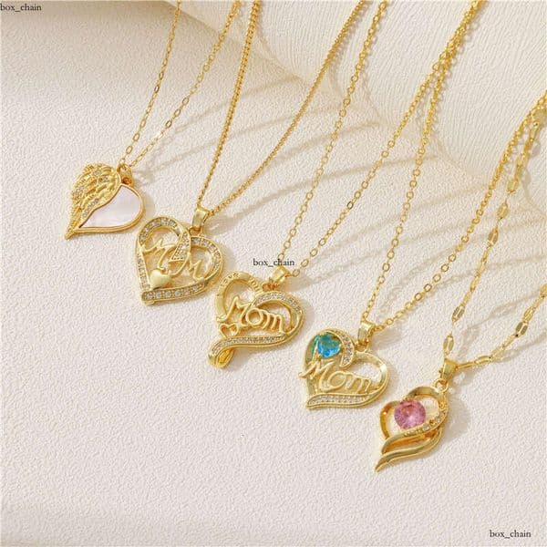 Silver Necklace Mother's Day Series Heart-Shaped MOM Clavicle Chain 18k Gold Moissanite Wholesale
