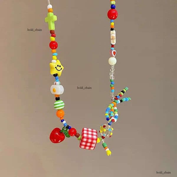 2026 New Dopamine Color Apple Star Beaded Necklace, Internet Celebrity Light Luxury Niche Summer Colorful Collarbone Chain