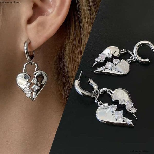 Crushed Moissanite Heart Minimalist Fashionable Light Luxury Design Earrings Unique and Stylish Heart-Shaped Ear Jewelry