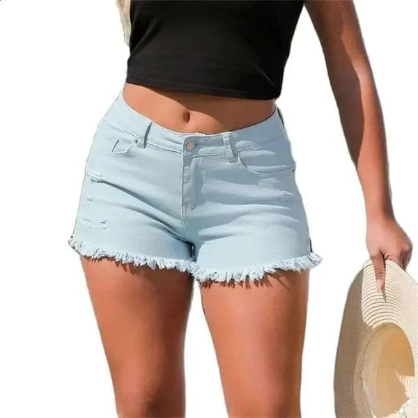 Women Summer Split Tassel Trouser Legs Denim Shorts Vintage Broken Holes Three Quarter Pants Female Casual High Waist Mini Jeans 260312