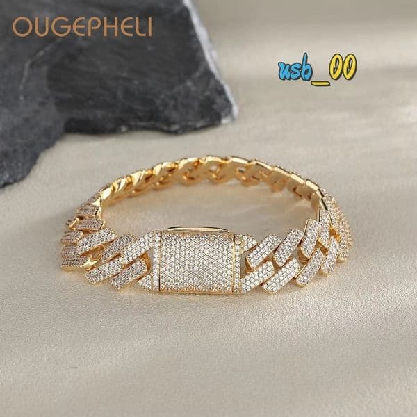 15mm 3 Rows Hip Hop Iced Out Vvsia Collar De Candena Cubana Eslabones Cubano Necklace Miami Cuban Link Chain