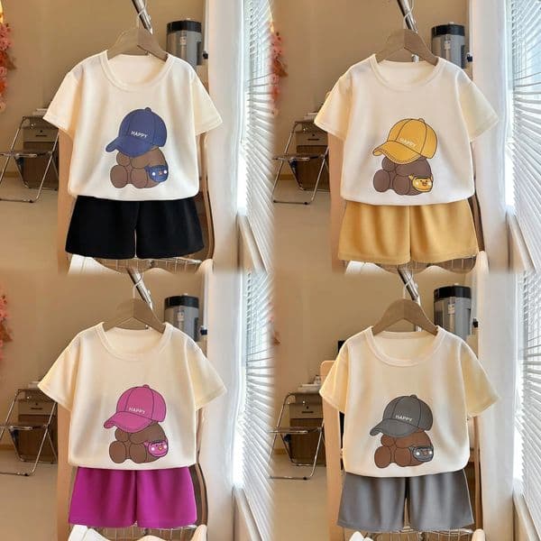 Child Short Sleeve Suits Boys And Girls Casual Tshirt Shorts 2pcs Round Neck Tees Solid Color Toddler Costume Sets 260320