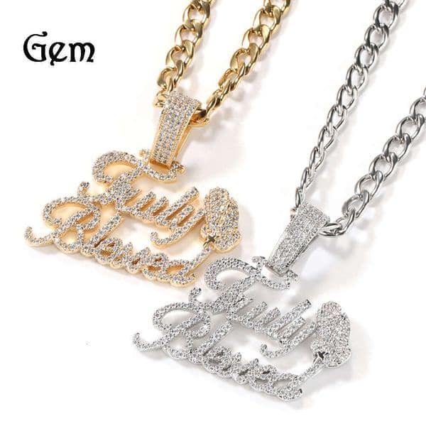 Moissanite Jewelry Hip Hop street style TrulyBlessed letter pendant with full diamond inlay praying hands necklace factory wholesale