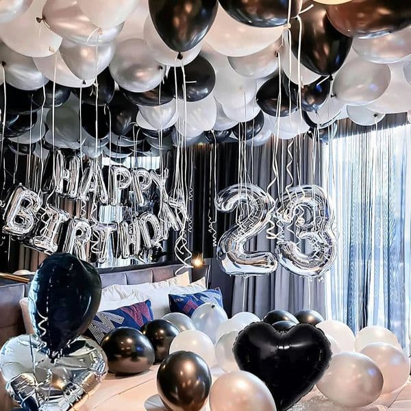 30/52/54 Black And White Balloons Set Silver Happy Birthday Banner Balloons For Birthday DecorationPartyHoliday Decoration 260318