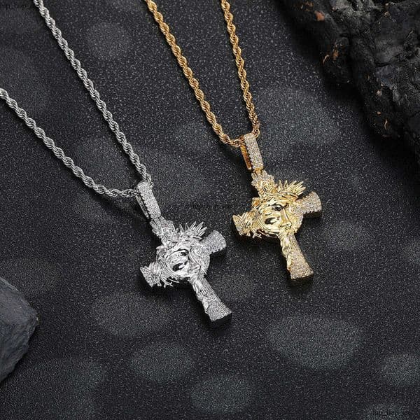 Crown of Thorns Micro Pave Moissanite Men's Cross Trendy Fashion Pendant Necklace