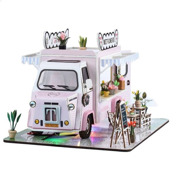 DIY Wooden Miniature Model Kit Flower Cart Casa Doll Houses 3D Puzzle Dollhouse With Furniture LED Lights for Friends Gifts 260319