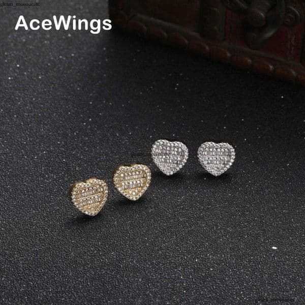 Jewelry Hip Hop Silver heart-shaped earrings five-layer Moissanite personalized studs trendy ins-style unisex earrings