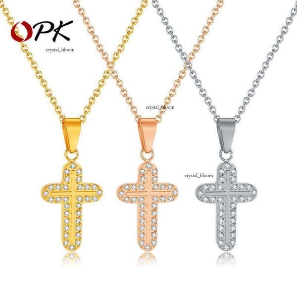 Jewelry Wholesale Simple New Cross Pendant INS Style Inlaid Double Row Moissanite 925 Sterling Silver 18K Gold Necklace
