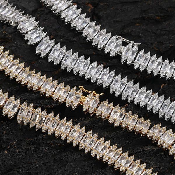 12mm chain Jewelry Hip Hop style Silver micro-inlaid Moissanite high-end mix-and-match ice spike tennis necklace accessories wholesale