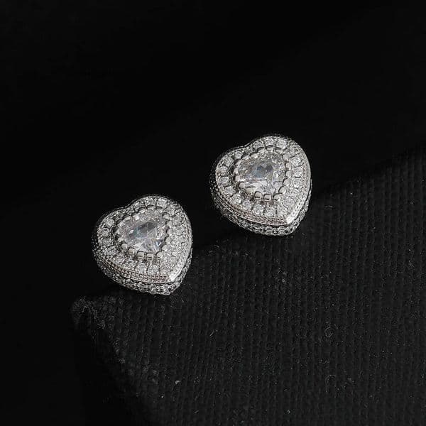 Heart-shaped earrings Silver inlaid with Moissanite Luxury Jewelry Hip Hop style new trendy earrings for men and women double-layer heart-shaped studs