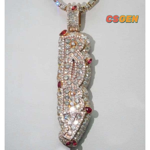 925 And Moissanite Vertical Letter Pendants Custom Name Silver Mossanite Iced Out Pendant Chain Necklace