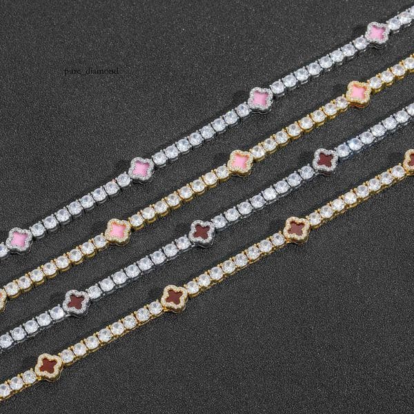 European American ins-style red four-leaf clover diamond-embellished tennis necklace, exquisite and sophisticated collarbone chain accessory for cross-border