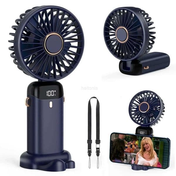 5000mAh Handheld Mini Fan Wireless USB Rechargeable Portable Digital Display Phone Holder Fan 5 Speed Foldable Neck Hanging Fans H260321