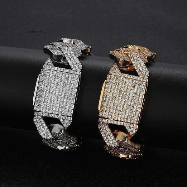 Jewelry Hip Hop 25mm flip clasp three-row Moissanite diamond-shaped Cuban necklace jewelry men's bracelet with a high-end feel