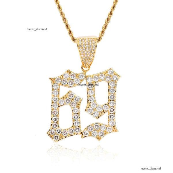 Jewelry Luxury Jewelry rapper 69's same style Hip Hop necklace with micro-inlaid Moissanite and real gold-plated number pendant wholesale