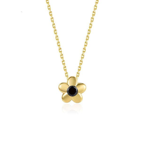 Korean jewelry S925 sterling silver small daisy necklace for women black Moissanite flower pendant personalized simple collarbone chain