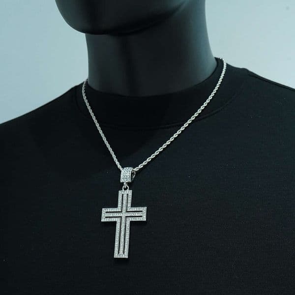 Jewelry Hip Hop 925 Sterling Silver 14K Gold Men's Bold Full Diamond Cross Pendant Cuban Chain Necklace Accessories Trendy Personality Street