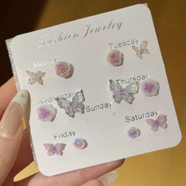 Spring summer exquisite butterfly rose earrings, elegant unique, compact versatile, with a fresh and sweet design