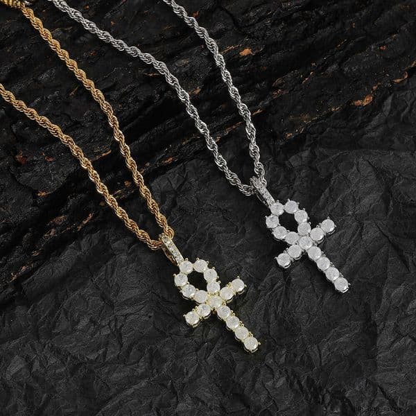 Cross Jewelry Hip Hop Jewelry Silver Inlaid with Moissanite Rap Accessory Ankh Pendant Symbol of Life