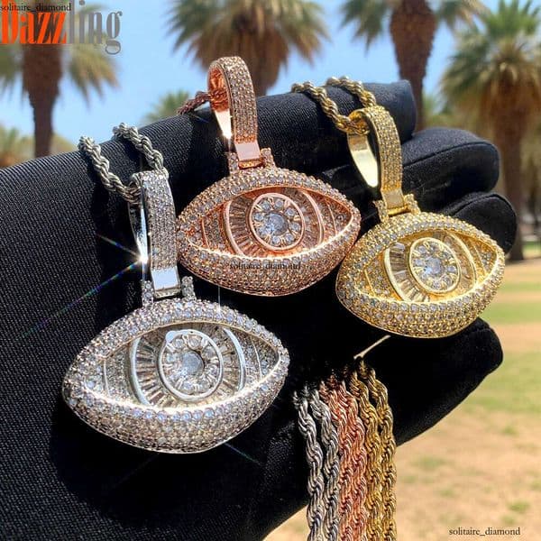 New Big Eyes Moissanite Pendant Silver Rose Gold Men's Hip Hop Necklace One Piece Dropshipping