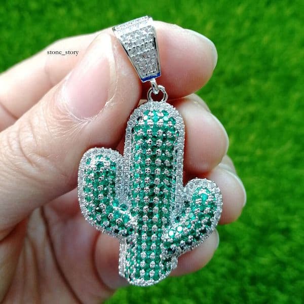 New Jewelry jewelry solid cactus necklace Hip Hop men's Silver necklace with Moissanite available for dropshipping