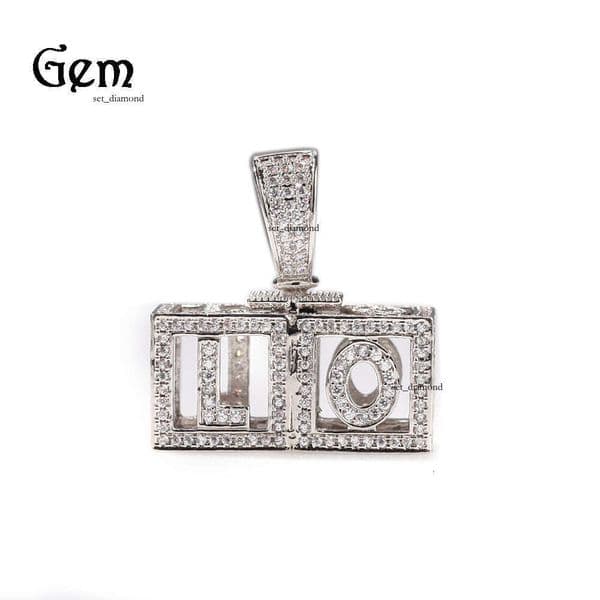 New Moissanite Inlaid Hollow Square Letter Pendant Hip Hop Trendy Brand Personality Necklace Jewelry for Men Hip Hop Style