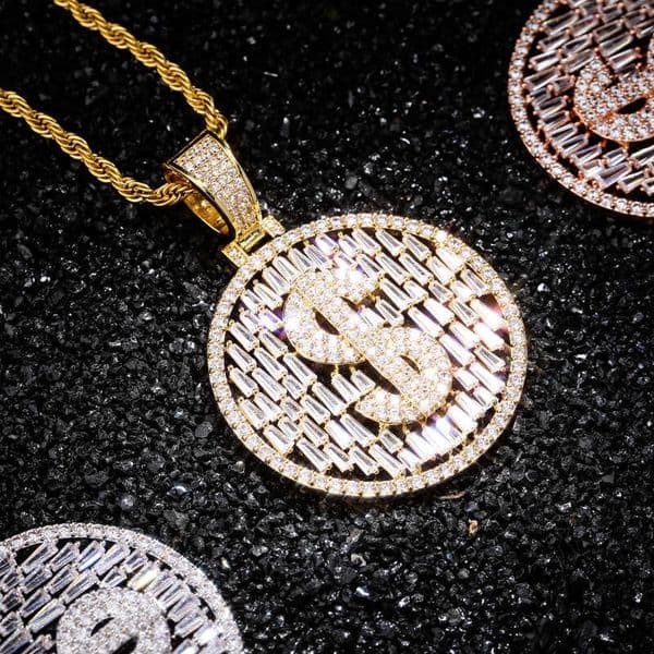 Jewelry Hip Hop Dollar Sign Personality Pendant Real Gold Plated Full Moissanite Hiphop Trendy Necklace Accessories