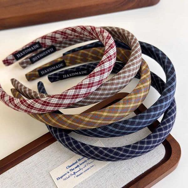 Fashion Elegant Plaid Bezel Hair Hoop for Womens Korean Retro Wide Side Headbands Girls for Holiday Party Hair Bands Accessories H260321