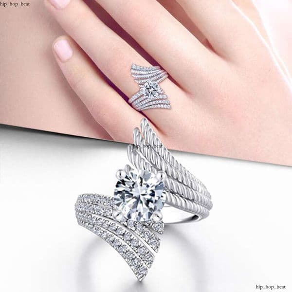 Moissanite Jewelry Angel Wings Ring staggered design luxurious elegant ring domineering and versatile symbolic ring