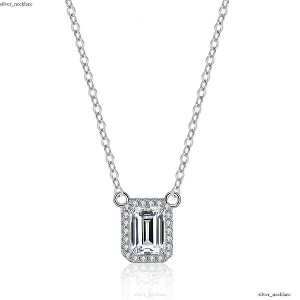 s925 sterling silver 2 ct moissanite necklace for women fashionable emerald luxury rectangular pendant