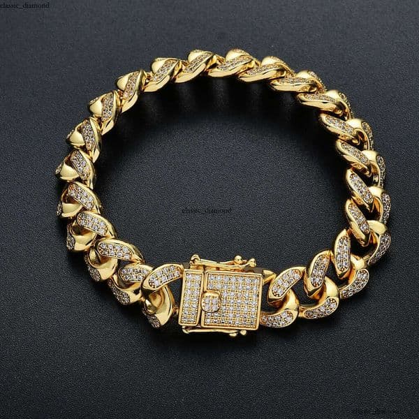 Fashion Jewelry foreign trade hot-selling 12mm Cuban HipHop jewelry real gold plated Hip Hop bracelet