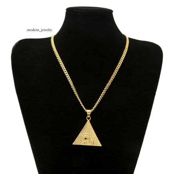 Hip Hop Personality 925 Sterling Silver 14K Gold Triangle Eye of Horus Pendant Wholesale