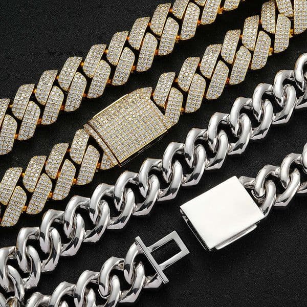 25mm three-row Moissaniteium diamond-shaped chain Hip Hop chunky necklace domineering full-Moissaniteium men's wide Cuban necklace