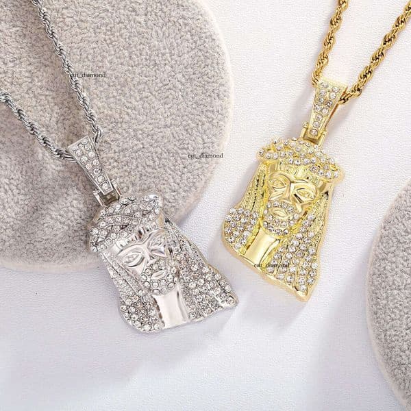 Luxury Jewelry Hip Hop portrait full-diamond necklace with cross dollar sign round pendant cool and bold statement jewelry