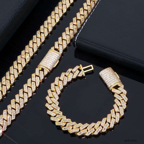 Jewelry Hip Hop 14mm diamond-shaped Cuban chain mixed with T-shaped men's trendy high-quality Moissanite bracelet custom-made