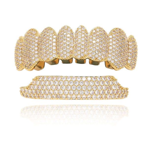 New European and American cross-border hip-hop braces with eight micro-inlaid zircon teeth for Halloween costumes, direct from the manufacturer