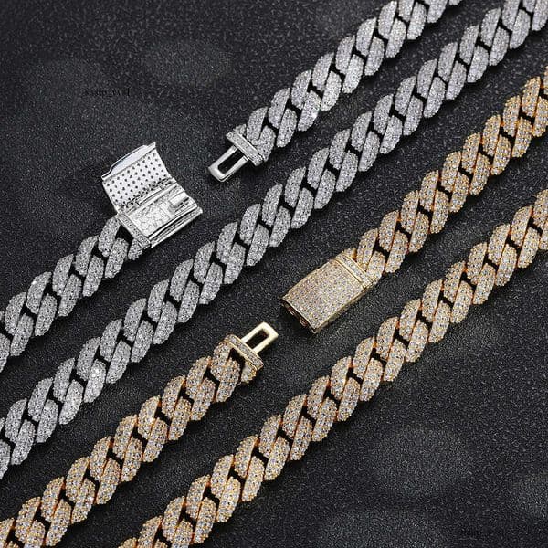 10mm Double Row Moissanite Bubble Cuban Chain Men's Personality Hip Hop Trendy Cool Niche Design Necklace Jewelry