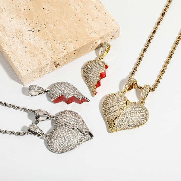 Trendy Combination Necklace Hip Hop Gold-Plated Full Moissanite Men's Fashion Heartbreak Pendant Jewelry