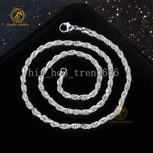 High End 925 Sterling Silver Fine Pendant Necklaces for Men and Women Solid 3mm Twisted Rope Chain Real 925 Silver Jewelry