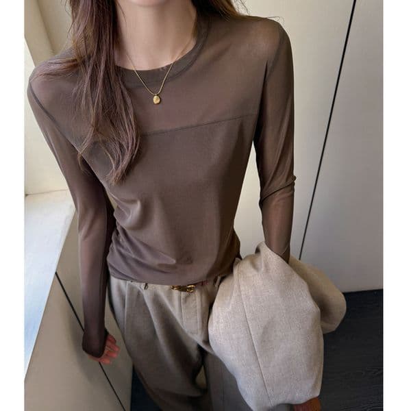 New Mesh Patchwork Round Polo Neck Designer Hoodie Long Sleeve Designer T-shirt T-shirt For Women Casual Base Shirt Autumn Winter High-end Feel Wearable Outerwear