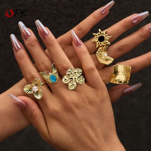 Jewelry Retro Adjustable for Women 925 Sterling Silver 18K Gold INS High-End Versatile Titanium Steel Open Ring