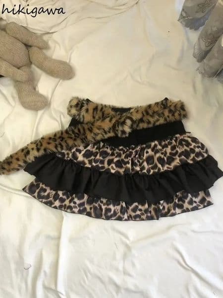Mini Women Skirt Japanese Fashion Jupe Contrast Color Leopard Print Sweet Y2k Skirts 2025 Faldas Mujer Casual Summer Sexy Saia 260320