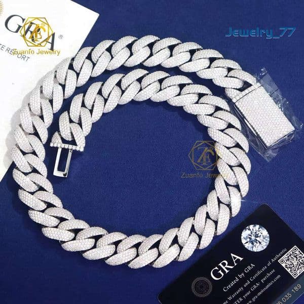 Wholesale Price 20Mm VVS Diamond Hip Hop Necklace And Iced Out Cuban Link Bracelet 925 Silver Moissanite Chain For Men
