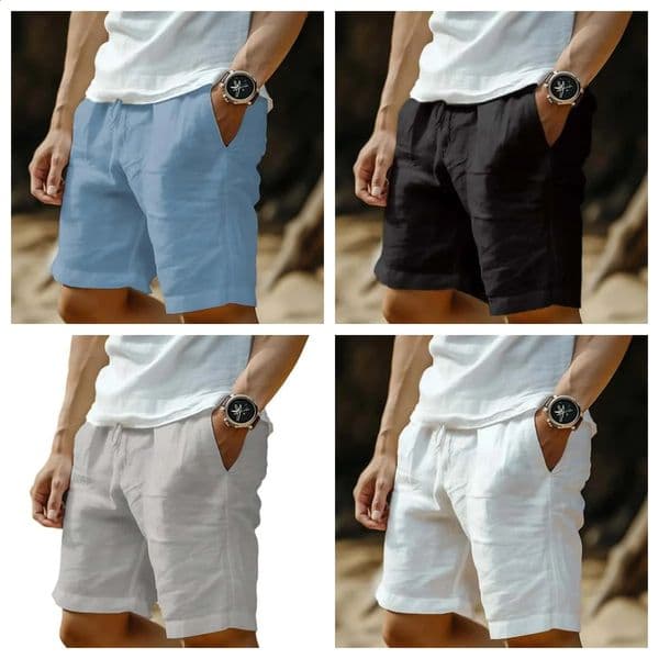 2025 Summer Mens Cotton Linen Breathable Shorts Hawaii Beach Pants Male Solid Color Trousers Loose Versatile Streetwear 260321