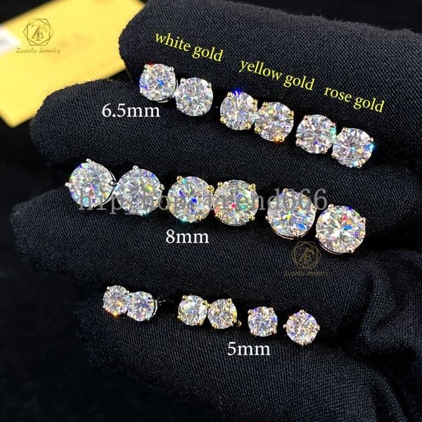Wholesale VVS Diamond Earring Factory Price 925 Sterling Silver Round Cut 5mm 65mm 8mm Moissanite Stud Earrings Men Women